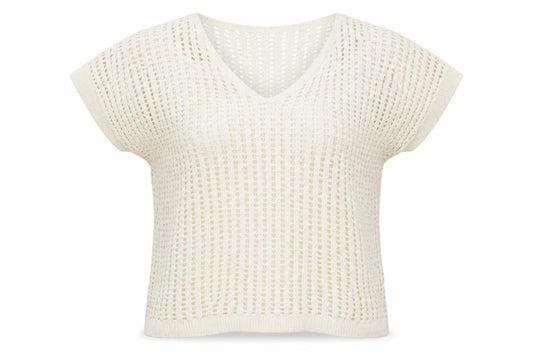 Yours Women Ivory UK 18-20 Crochet Knit V-Neck Cap Sleeve Top