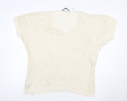 Yours Women Ivory UK 18-20 Crochet Knit V-Neck Cap Sleeve Top