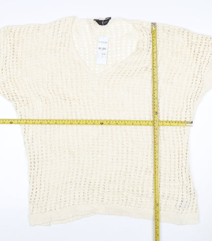 Yours Women Ivory UK 18-20 Crochet Knit V-Neck Cap Sleeve Top
