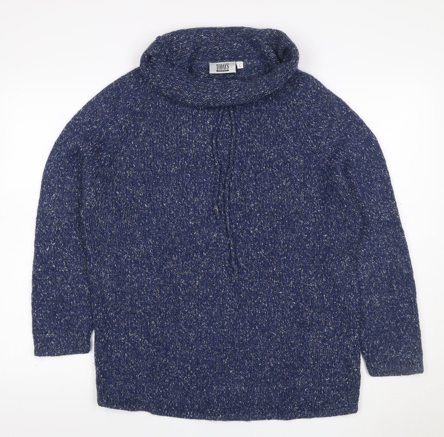 Today's Women Blue L Cowl Neck Long Sleeve Chunky Knit Jumper