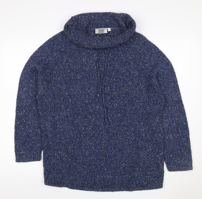 Today's Women Blue L Cowl Neck Long Sleeve Chunky Knit Jumper
