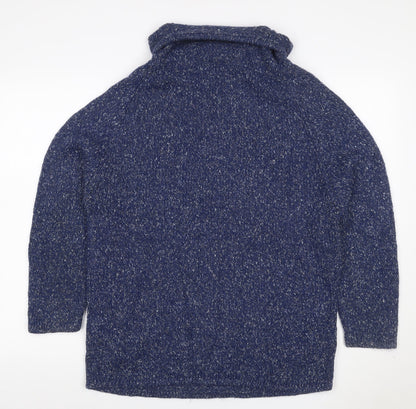 Today's Women Blue L Cowl Neck Long Sleeve Chunky Knit Jumper