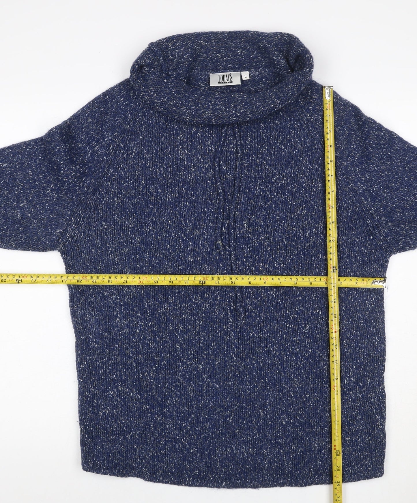 Today's Women Blue L Cowl Neck Long Sleeve Chunky Knit Jumper