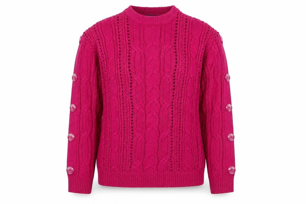Marks and Spencer Women Pink UK 8 Cable Knit Button Sleeve Jumper