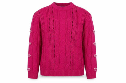 Marks and Spencer Women Pink UK 8 Cable Knit Button Sleeve Jumper