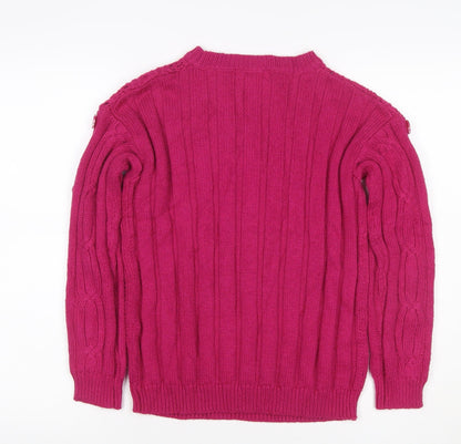 Marks and Spencer Women Pink UK 8 Cable Knit Button Sleeve Jumper