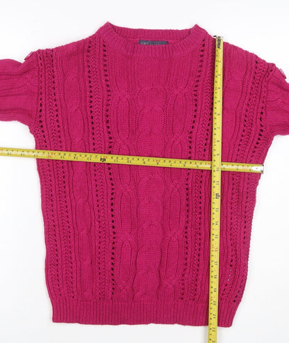 Marks and Spencer Women Pink UK 8 Cable Knit Button Sleeve Jumper