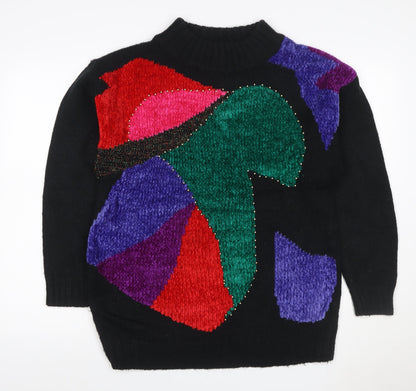 St Michael Women’s Black M 80s Geometric Beaded Chunky Knit Jumper