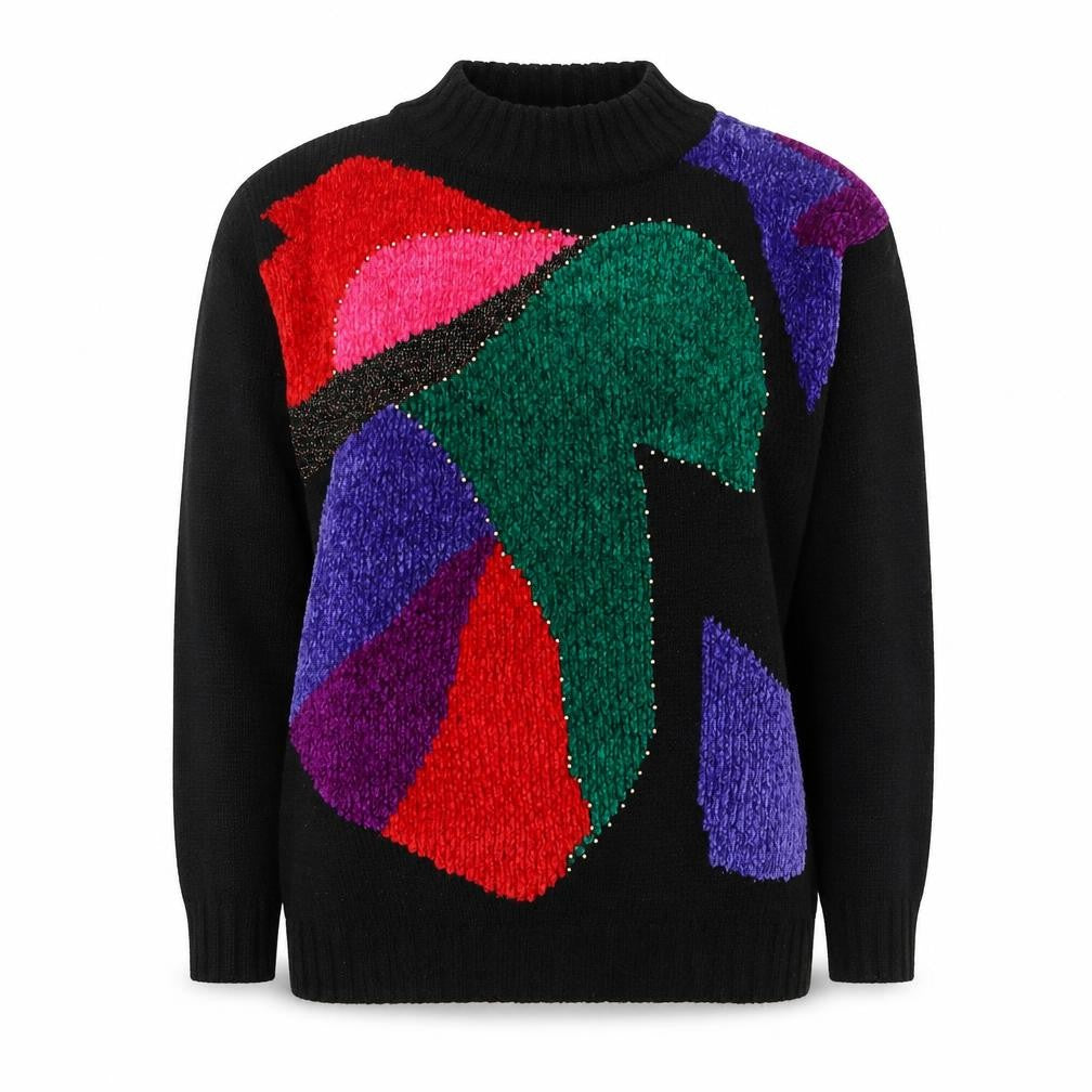 St Michael Women’s Black M 80s Geometric Beaded Chunky Knit Jumper