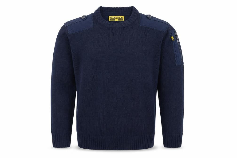 Workwear Men's Blue M Acrylic Crew Neck Shoulder Zip Pullover Jumper