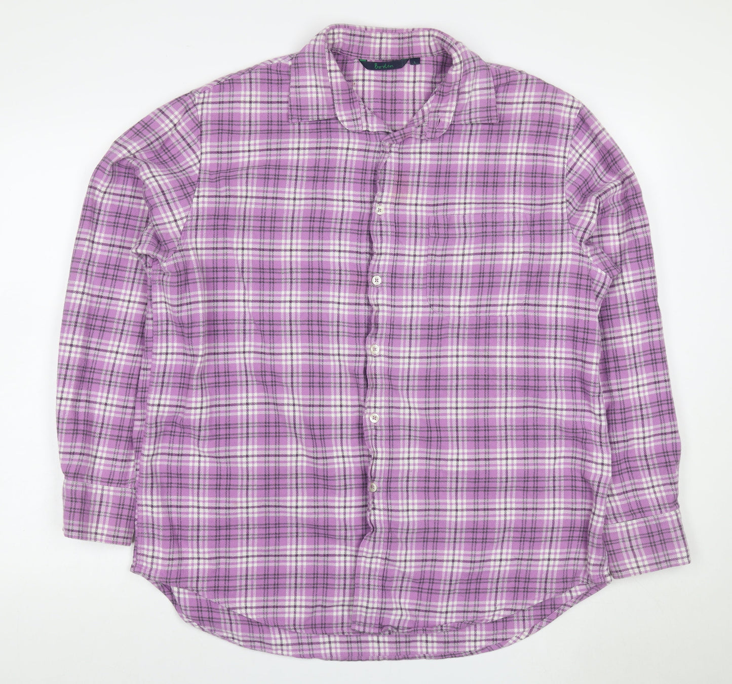 Boden Men's Purple Plaid Cotton Flannel Button-Down Shirt L