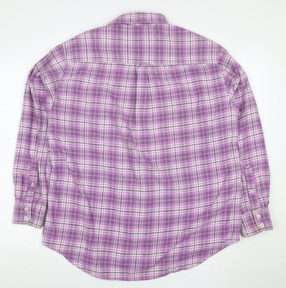 Boden Men's Purple Plaid Cotton Flannel Button-Down Shirt L