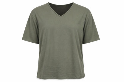 New Look Curves Women Green UK 24 V-Neck Jersey T-Shirt Short Sleeve