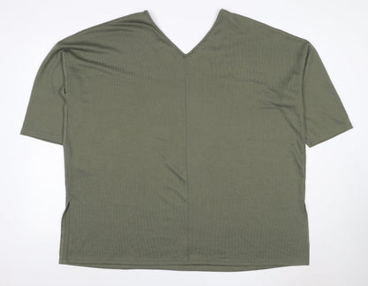 New Look Curves Women Green UK 24 V-Neck Jersey T-Shirt Short Sleeve
