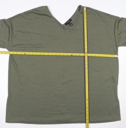 New Look Curves Women Green UK 24 V-Neck Jersey T-Shirt Short Sleeve