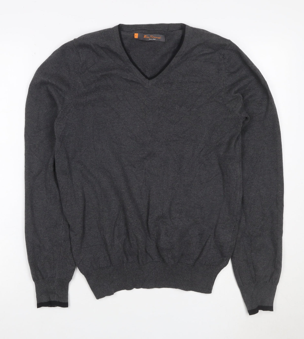 Ben Sherman Men’s Grey V-Neck Cotton Pullover Jumper Size S