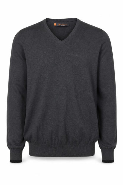 Ben Sherman Men’s Grey V-Neck Cotton Pullover Jumper Size S