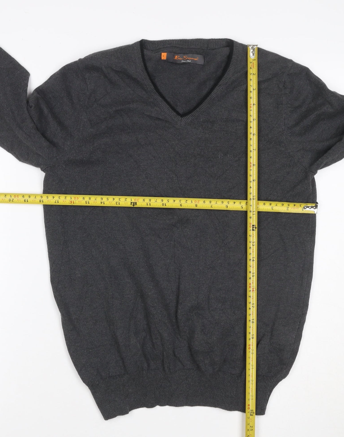 Ben Sherman Men’s Grey V-Neck Cotton Pullover Jumper Size S