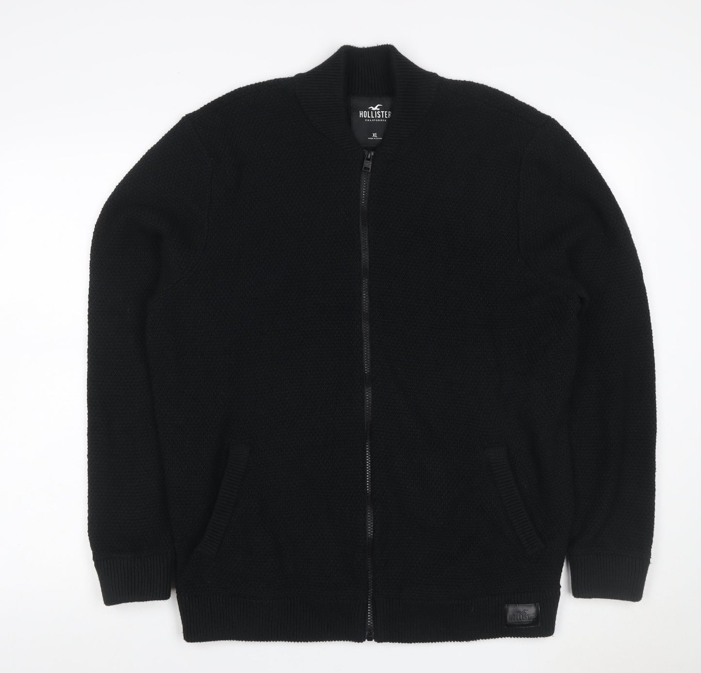 Hollister Men’s Black XL Full Zip Knit Jumper High Neck Pockets
