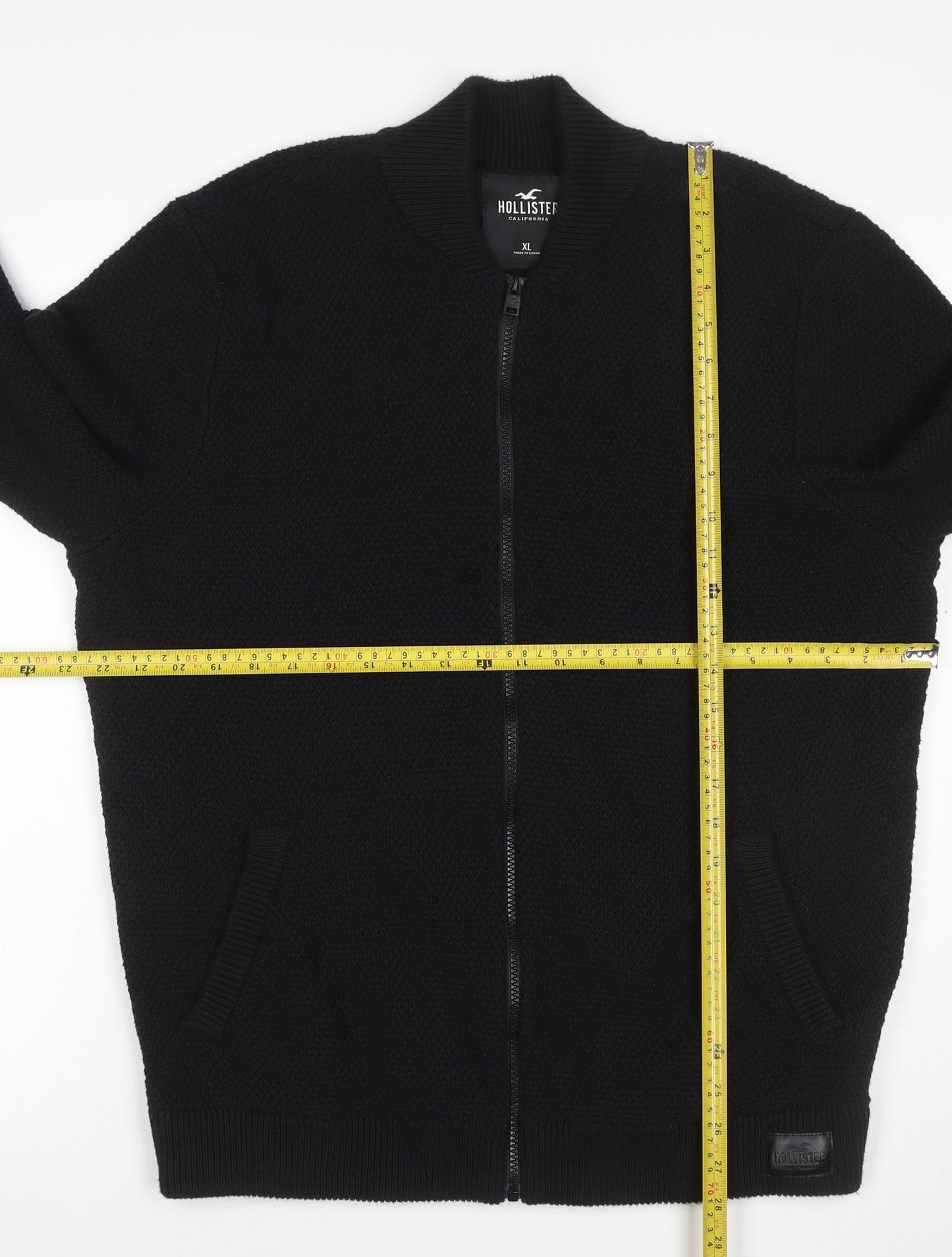 Hollister Men’s Black XL Full Zip Knit Jumper High Neck Pockets