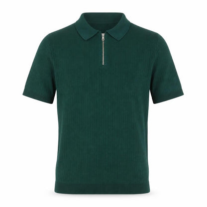 River Island Men’s Green M Ribbed Knit 1/4 Zip Polo Shirt