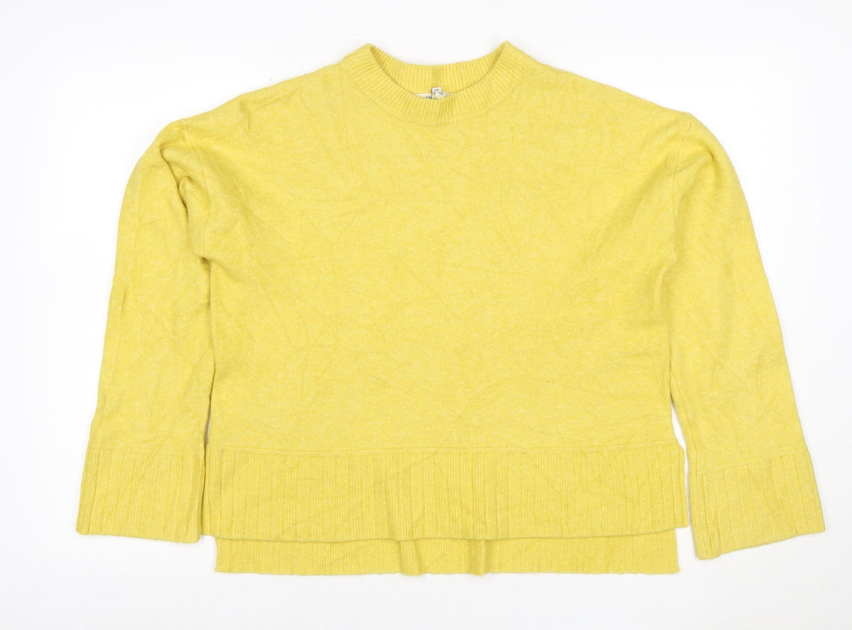 River Island Women Yellow XS Relaxed Mock Neck Ruffle Hem Pullover Jumper