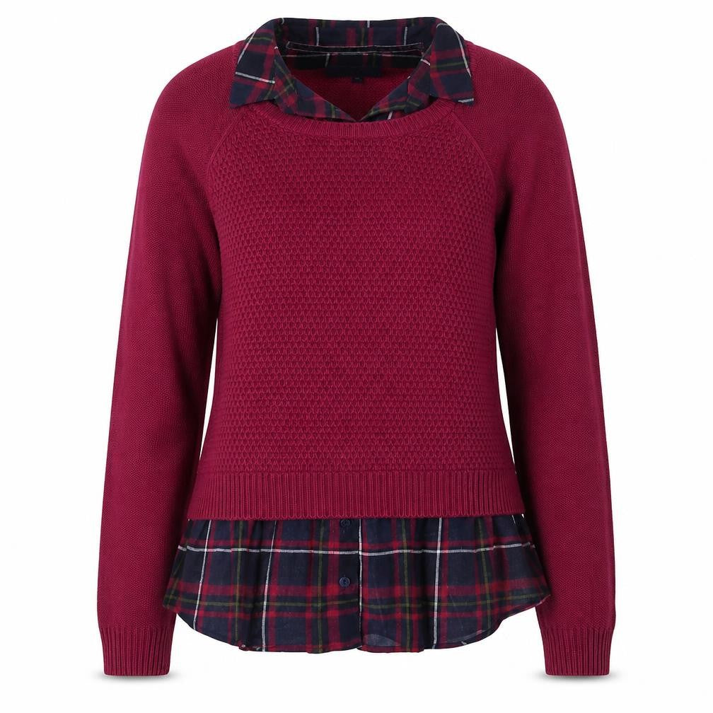 Next Women Pink UK 12 Collared Layered Plaid Shirt Knit Jumper
