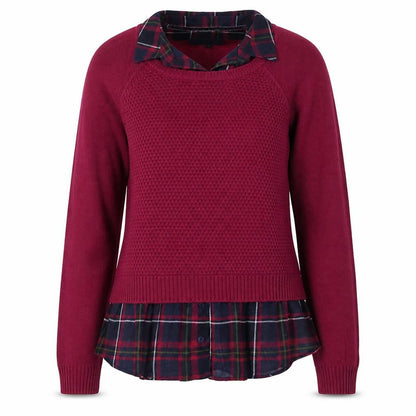 Next Women Pink UK 12 Collared Layered Plaid Shirt Knit Jumper