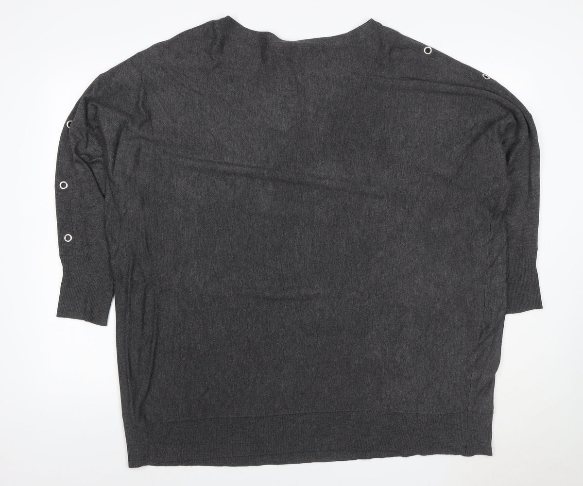 Yours Women Grey UK 22-24 Knit 3/4 Sleeve Eyelet Detail Top