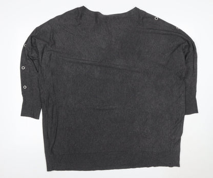 Yours Women Grey UK 22-24 Knit 3/4 Sleeve Eyelet Detail Top