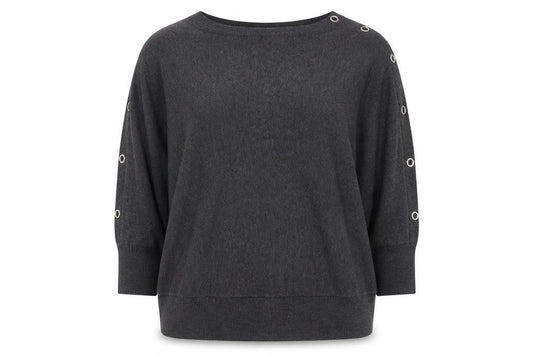 Yours Women Grey UK 22-24 Knit 3/4 Sleeve Eyelet Detail Top