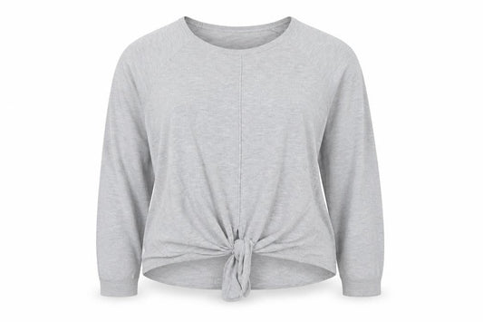 Marks & Spencer Women Grey UK 14 Tie Front Jersey Top Long Sleeve