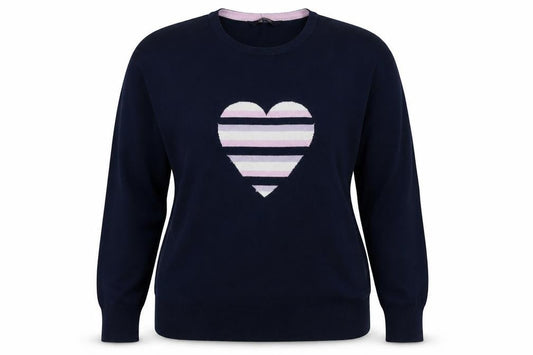 Maine New England Women’s Navy Heart Knit Jumper Size 14 Cotton
