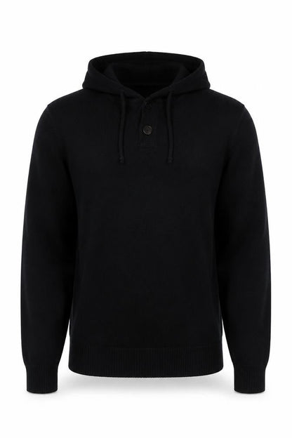 Abercrombie & Fitch Men's Black L Hooded Henley Cotton Jumper