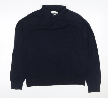 Marks and Spencer Men’s Blue L Long Sleeve Cotton Rich Polo