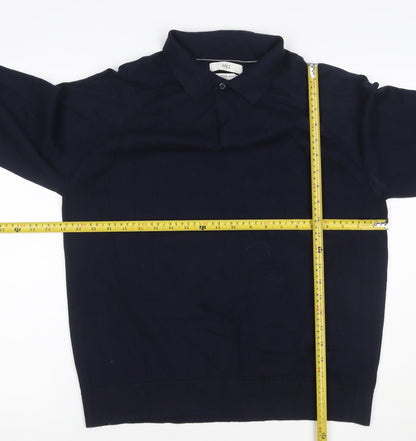 Marks and Spencer Men’s Blue L Long Sleeve Cotton Rich Polo