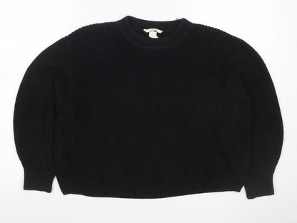 H&M Women Black XS Cable Knit Crew Neck Long Sleeve Jumper
