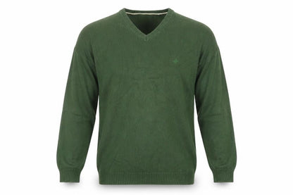Maine New England Men's Green L V-Neck Pure Cotton Pullover Jumper