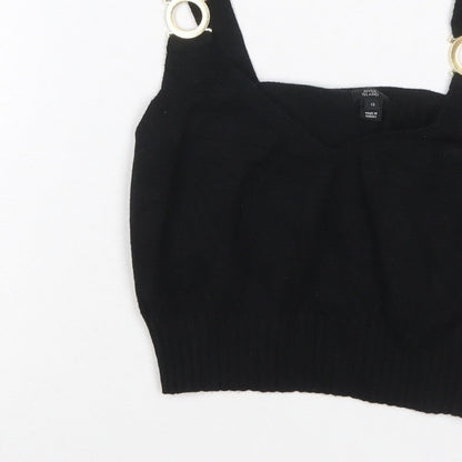 River Island Women Black UK 12 Cropped Knit Tank Top Gold Ring Straps