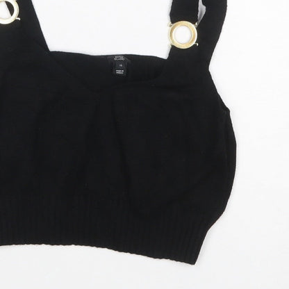 River Island Women Black UK 12 Cropped Knit Tank Top Gold Ring Straps