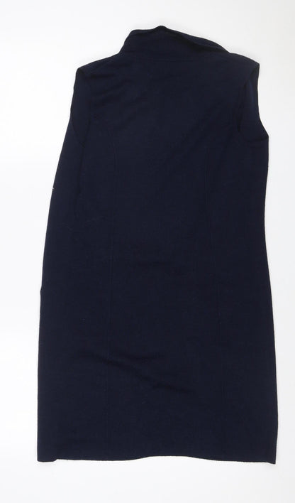 Paul Costelloe Women Blue UK 10 V-Neck Merino Wool Blend Jumper