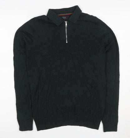 Next Men’s Black XS Henley Quarter Zip Cotton Knit Jumper