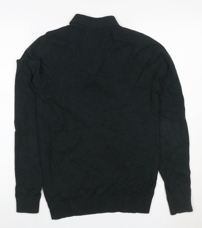 Next Men’s Black XS Henley Quarter Zip Cotton Knit Jumper