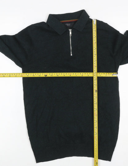 Next Men’s Black XS Henley Quarter Zip Cotton Knit Jumper