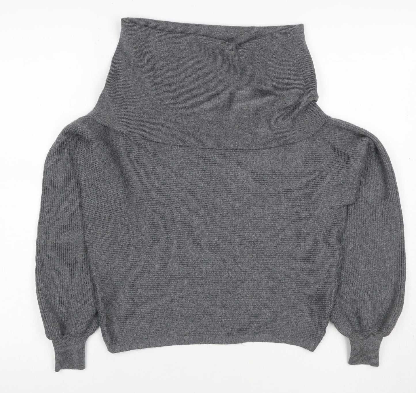 Zara Women Grey UK 8 Roll Neck Balloon Sleeve Knit Jumper