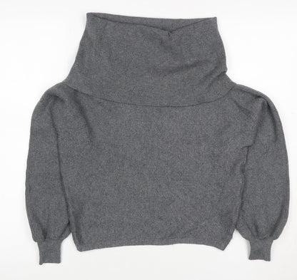 Zara Women Grey UK 8 Roll Neck Balloon Sleeve Knit Jumper