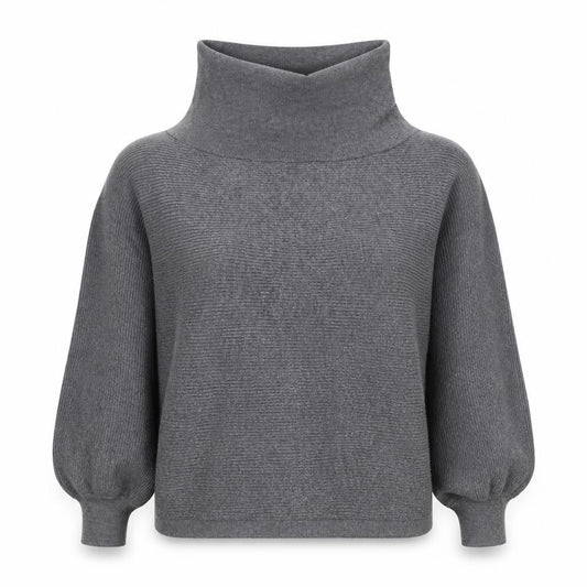 Zara Women Grey UK 8 Roll Neck Balloon Sleeve Knit Jumper