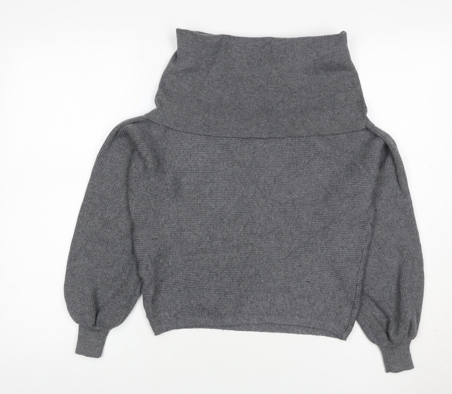 Zara Women Grey UK 8 Roll Neck Balloon Sleeve Knit Jumper