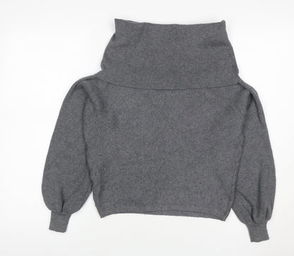 Zara Women Grey UK 8 Roll Neck Balloon Sleeve Knit Jumper