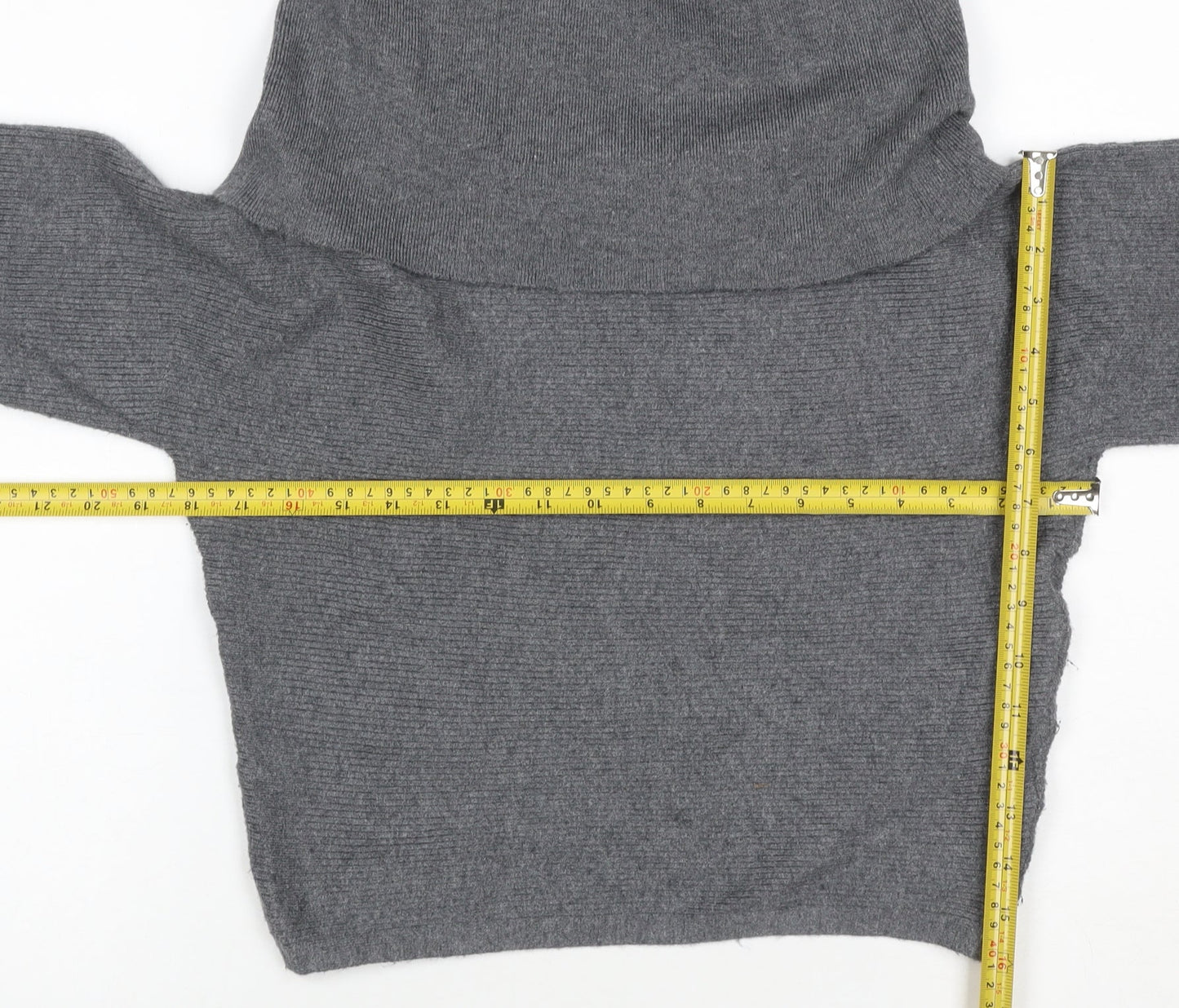Zara Women Grey UK 8 Roll Neck Balloon Sleeve Knit Jumper